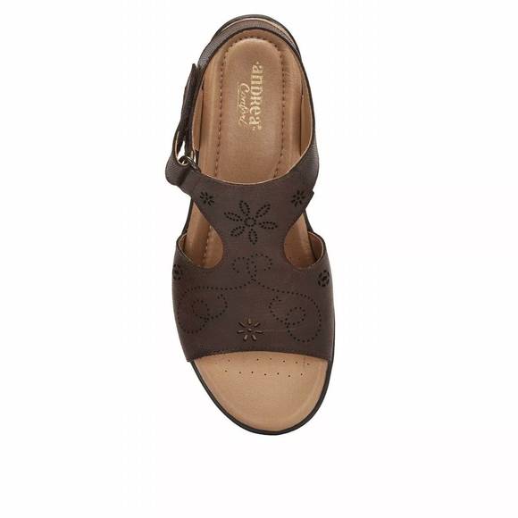 NEW ANDREA women's leather wedge sandals with plush footbed in brown - Picture 3 of 4